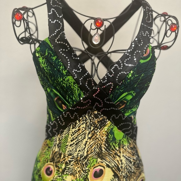 Ever Pretty Green Gold Embellished Slit Maxi Dress ( peacock design) - Picture 3 of 8